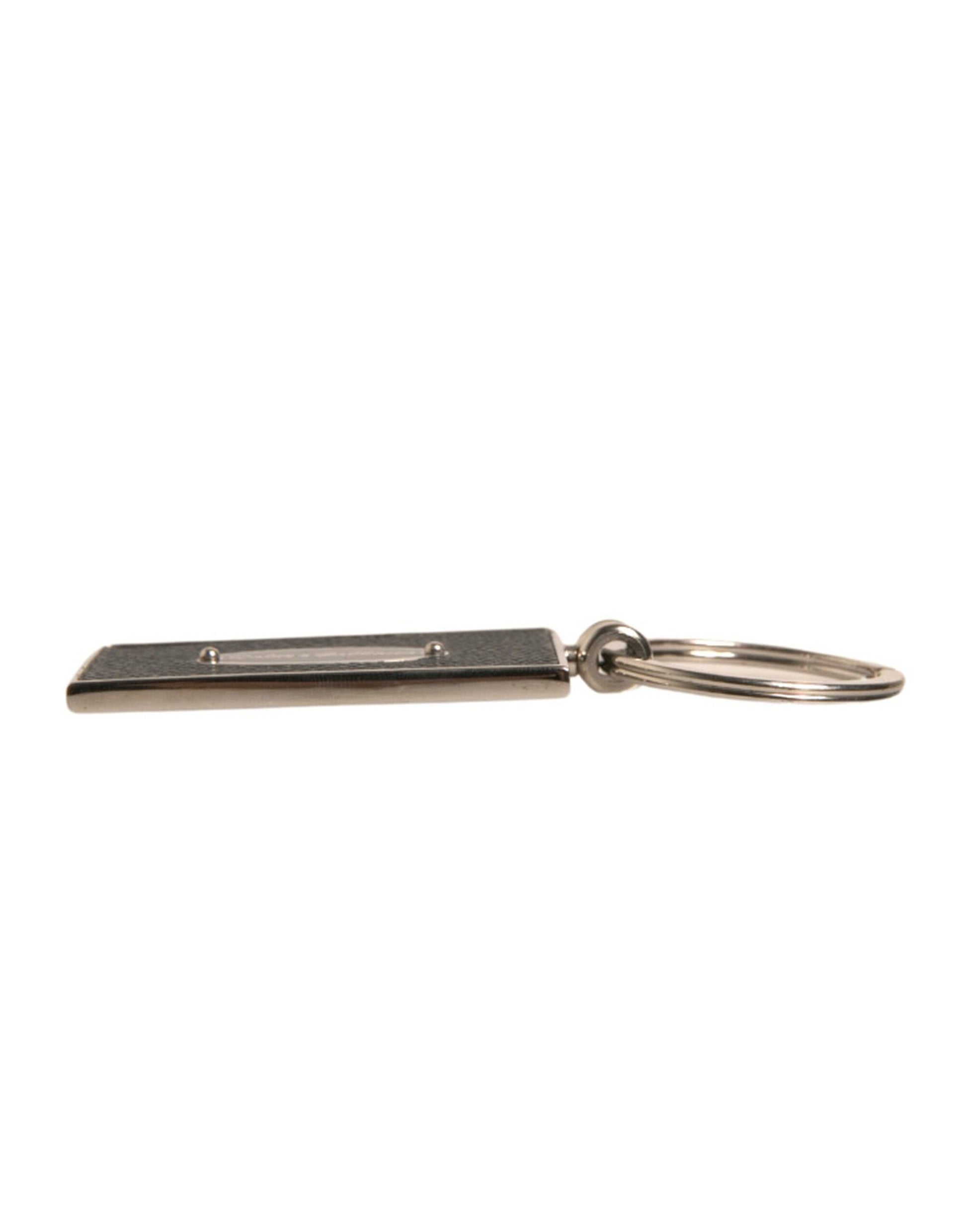 Dolce & Gabbana Black Leather Logo Metal Ring Keychain Keyring - ClickThatClicks 