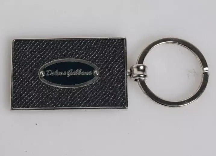 Dolce & Gabbana Black Leather Logo Metal Ring Keychain Keyring - ClickThatClicks 