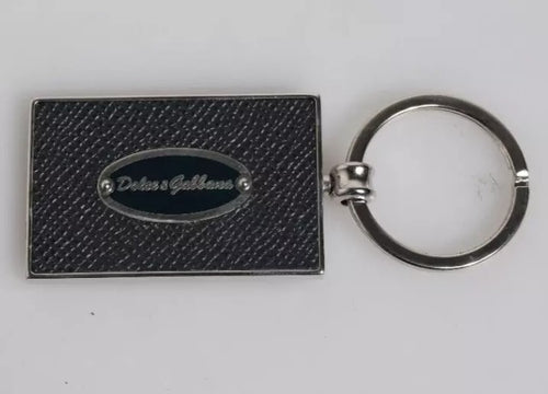 Dolce & Gabbana Black Leather Logo Metal Ring Keychain Keyring - ClickThatClicks 