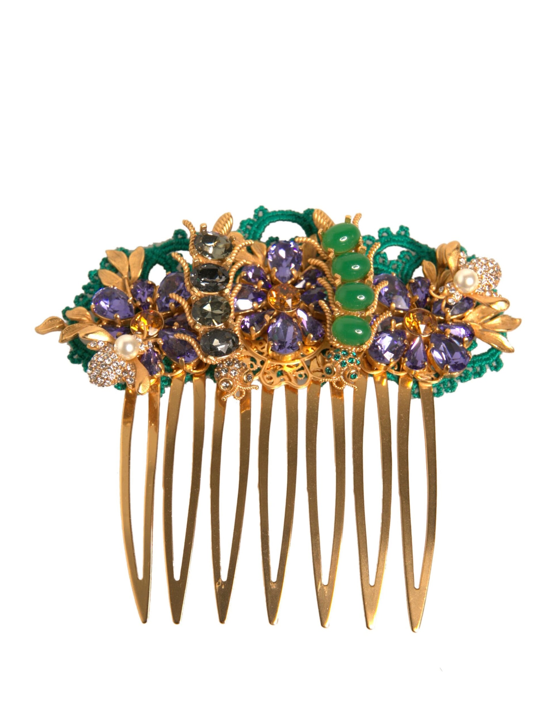 Dolce & Gabbana Gold Brass Crystals Hair Stick Comb - ClickThatClicks 