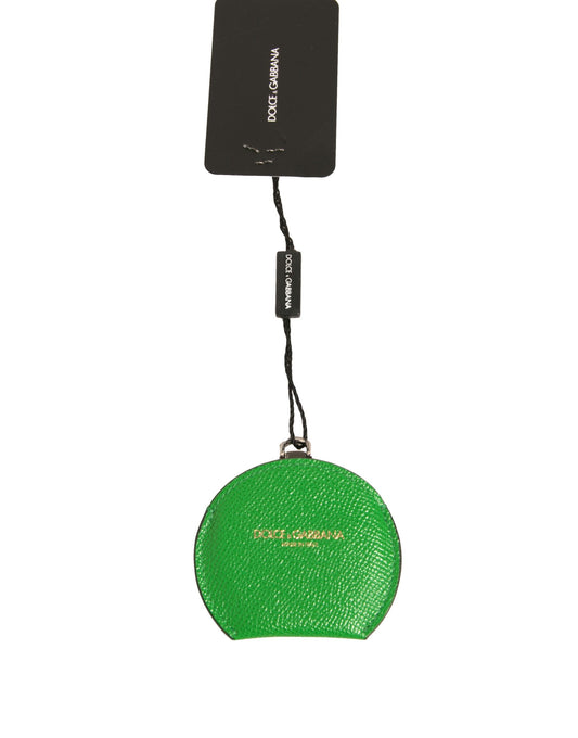 Dolce & Gabbana Green Calfskin Leather Round Logo Hand Mirror Holder - ClickThatClicks 