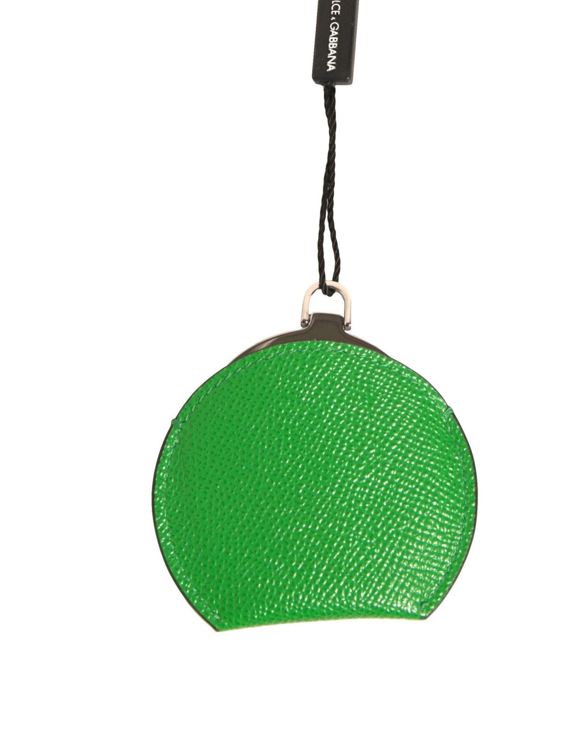 Dolce & Gabbana Green Calfskin Leather Round Logo Hand Mirror Holder - ClickThatClicks 