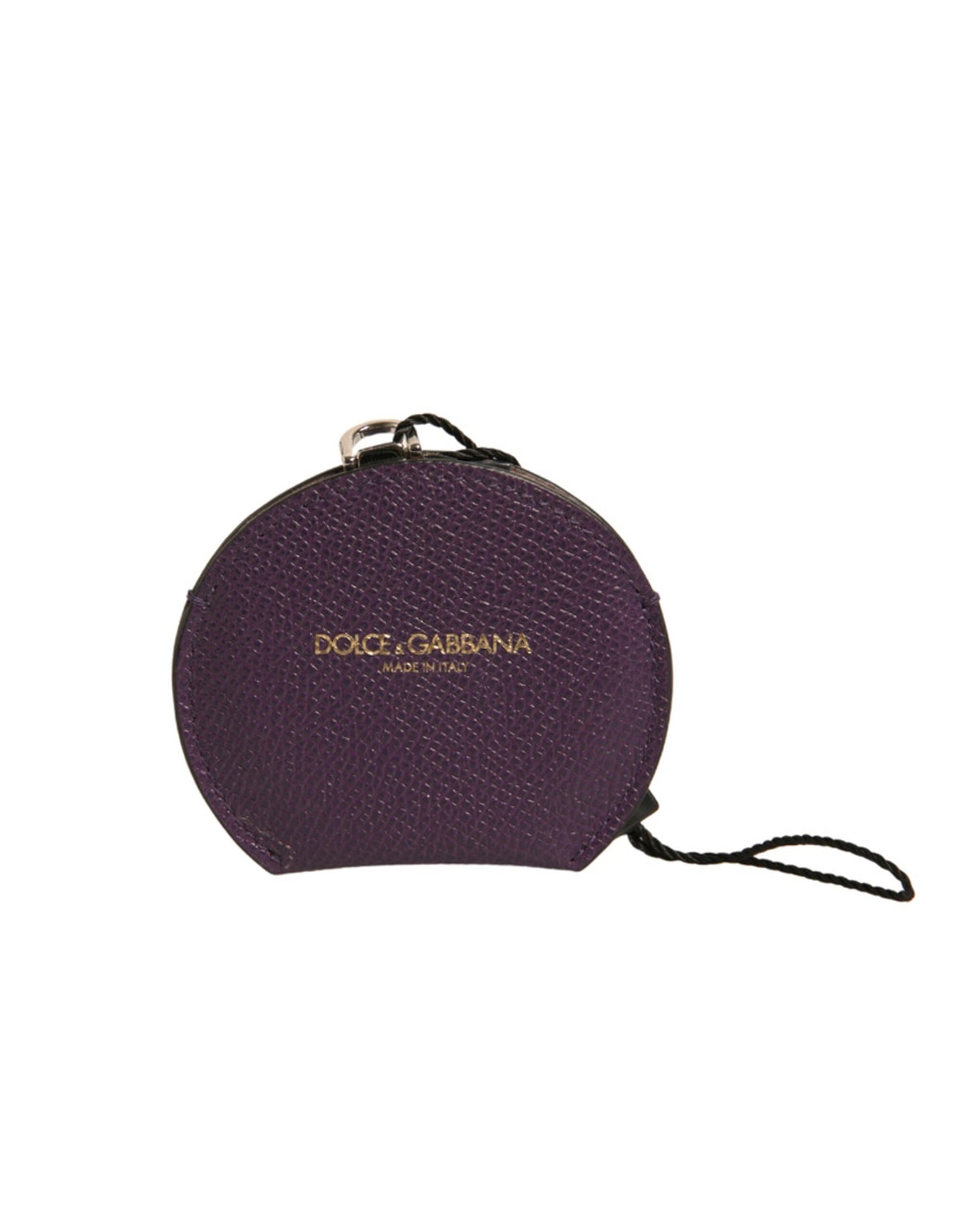 Dolce & Gabbana Purple Calfskin Leather Round Logo Hand Mirror Holder - ClickThatClicks 