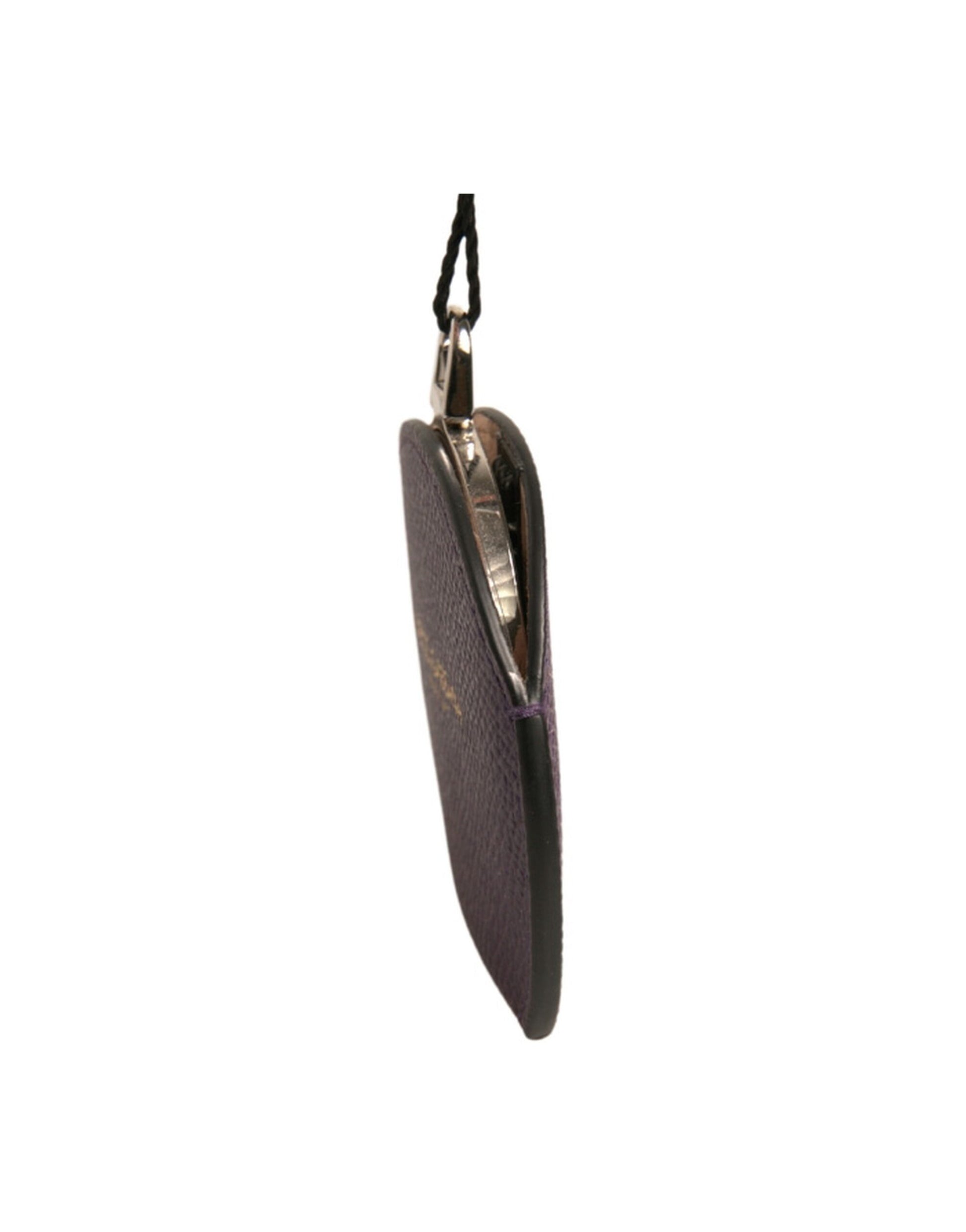 Dolce & Gabbana Purple Calfskin Leather Round Logo Hand Mirror Holder - ClickThatClicks 