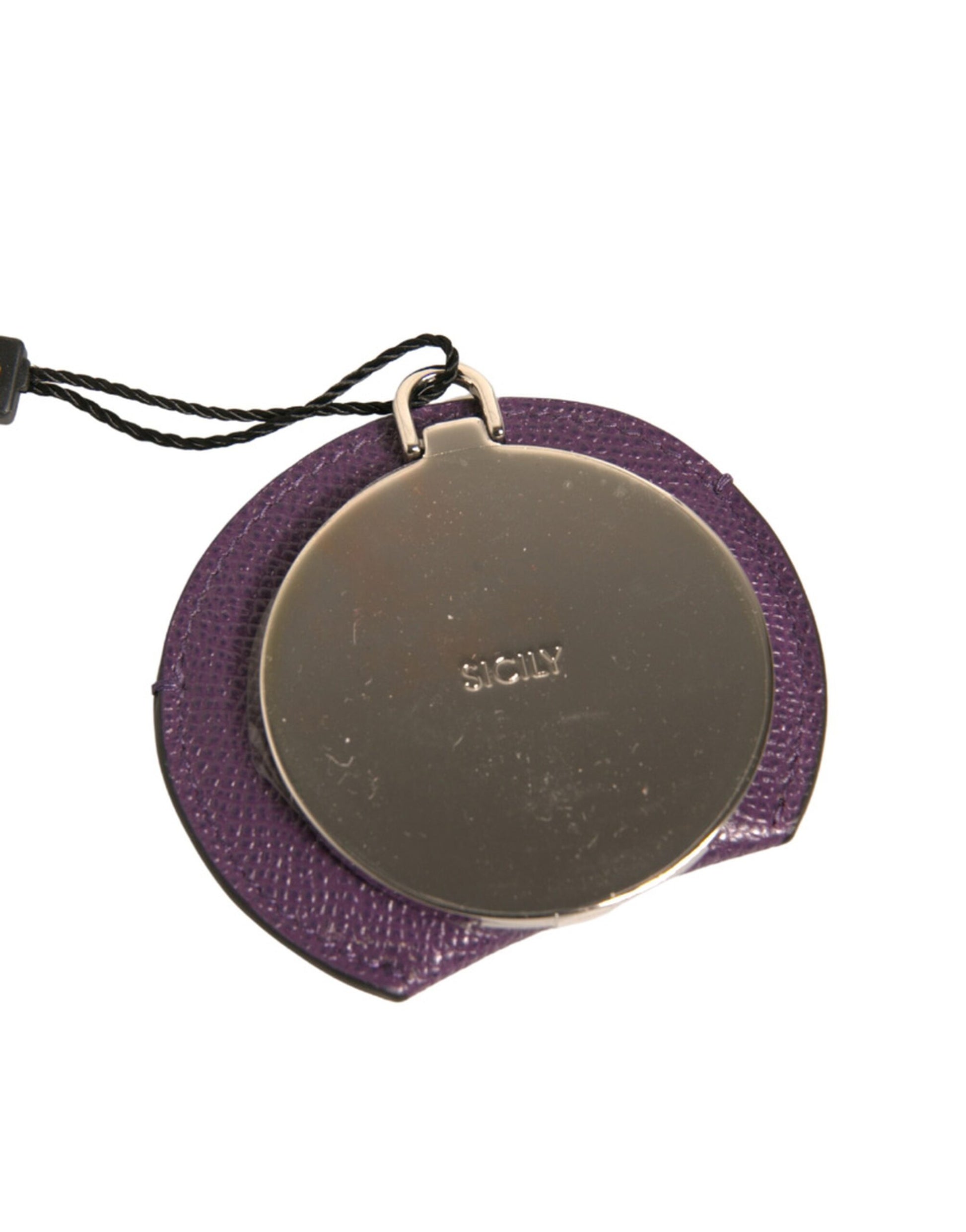 Dolce & Gabbana Purple Calfskin Leather Round Logo Hand Mirror Holder - ClickThatClicks 