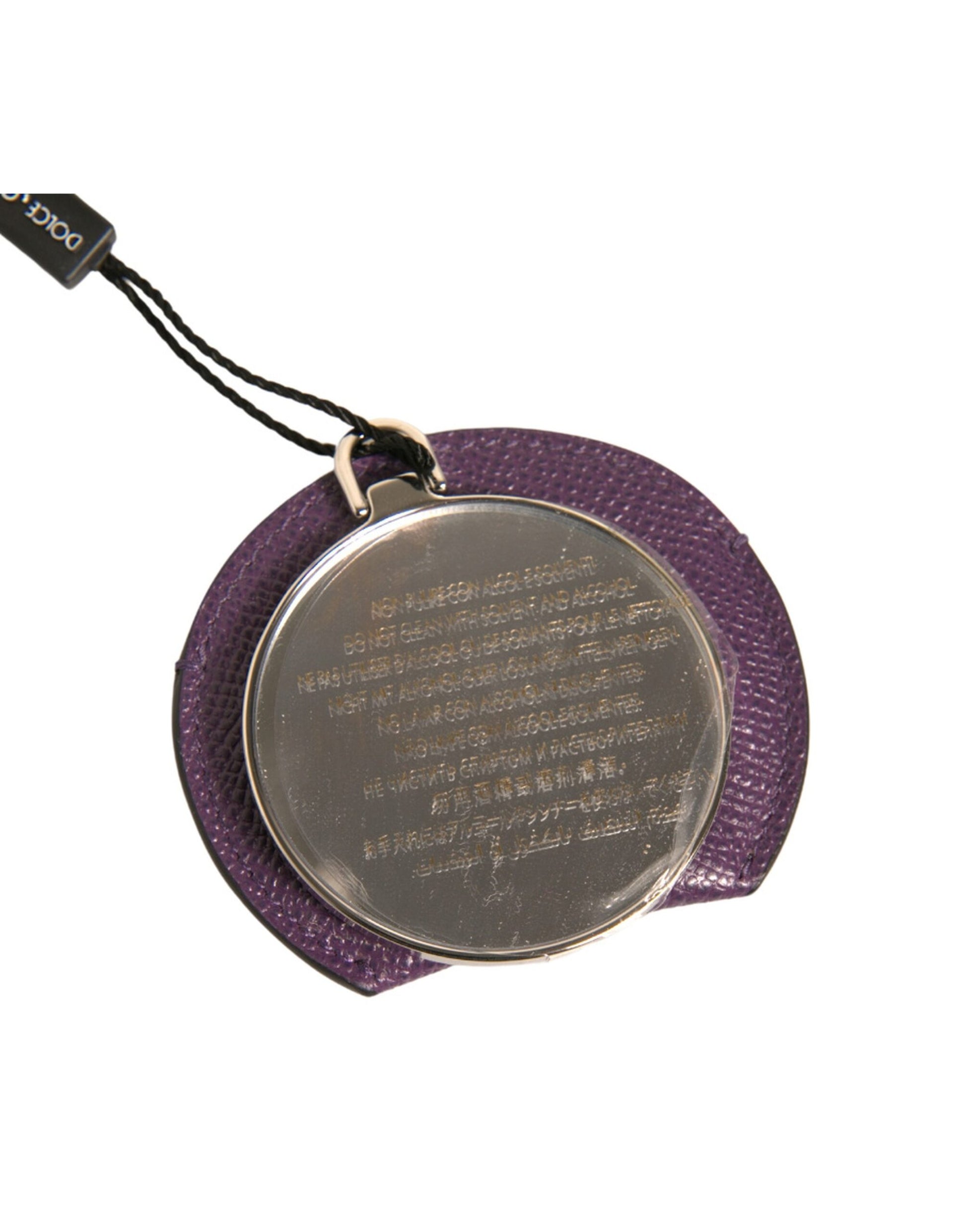 Dolce & Gabbana Purple Calfskin Leather Round Logo Hand Mirror Holder - ClickThatClicks 