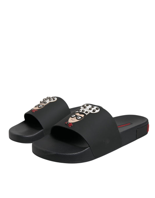 Dolce & Gabbana Black Leather Slides Sandals Beachwear Shoes - ClickThatClicks 