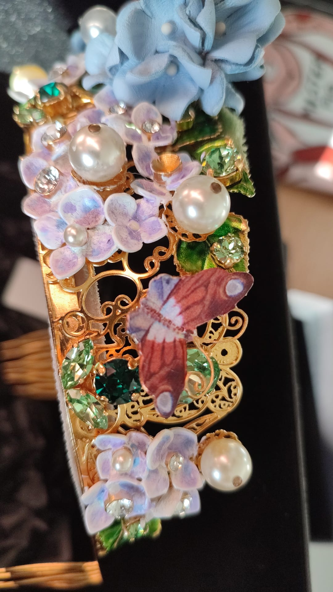 Dolce & Gabbana Gold Crystal Purple Hortensia Headband Crown Diadem - ClickThatClicks 