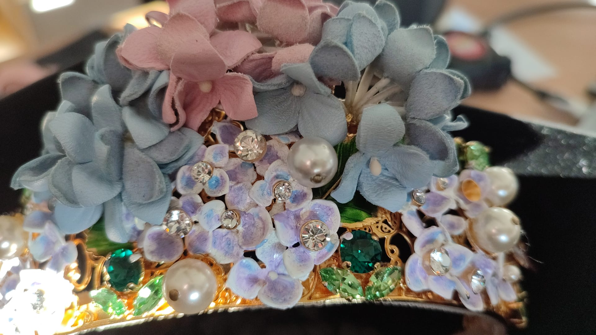 Dolce & Gabbana Gold Crystal Purple Hortensia Headband Crown Diadem - ClickThatClicks 