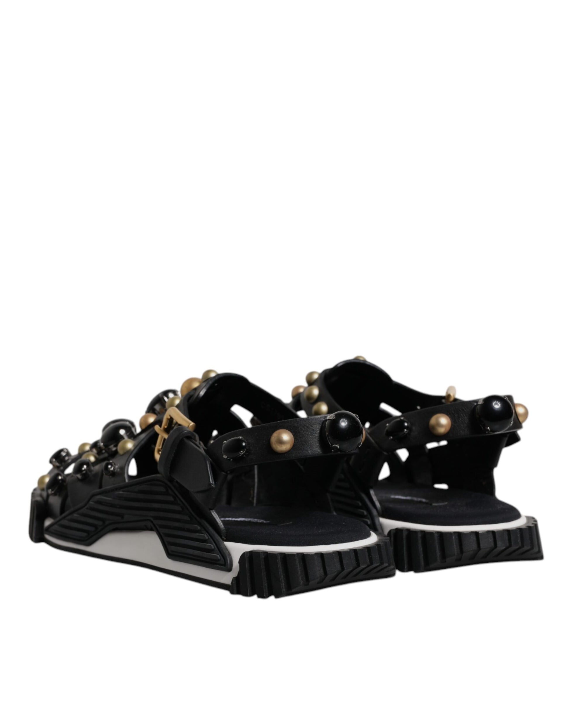 Dolce & Gabbana Black Leather Studded Slides Sandals Shoes - ClickThatClicks 