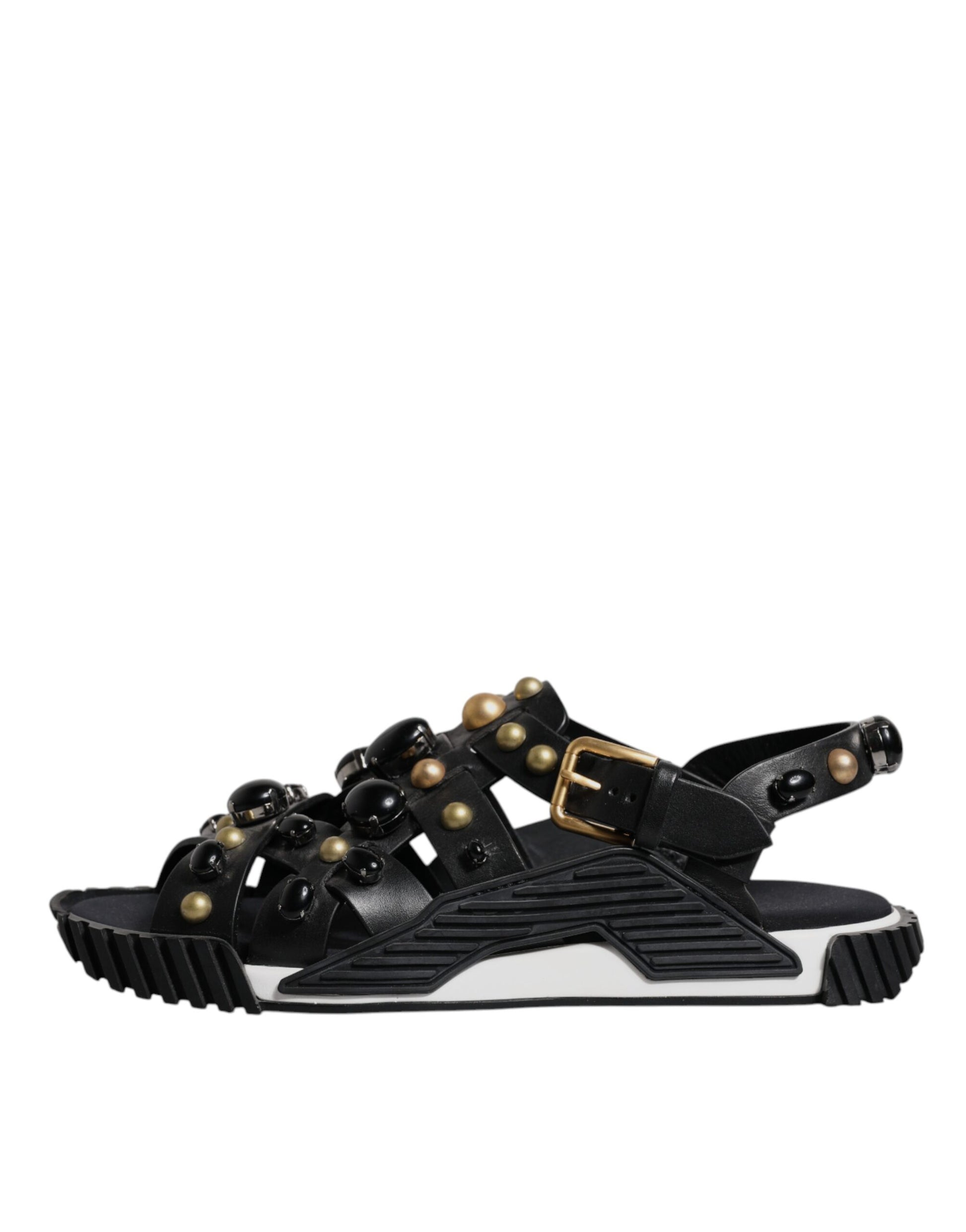 Dolce & Gabbana Black Leather Studded Slides Sandals Shoes - ClickThatClicks 