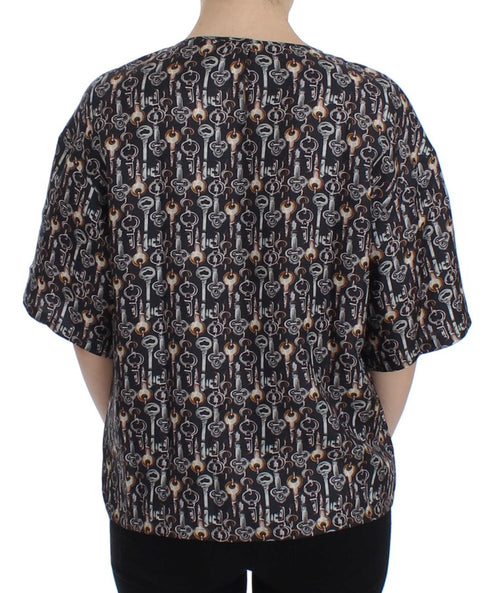 Dolce & Gabbana Gray Gold Key Print Silk Blouse T-shirt - ClickThatClicks 