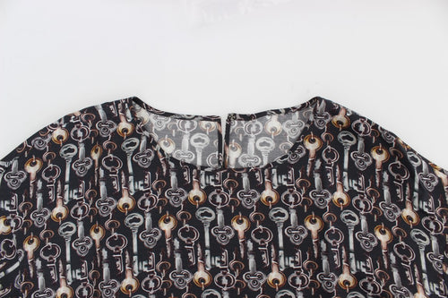 Dolce & Gabbana Gray Gold Key Print Silk Blouse T-shirt - ClickThatClicks 