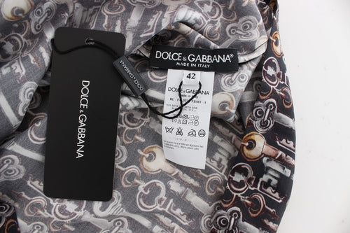 Dolce & Gabbana Gray Gold Key Print Silk Blouse T-shirt - ClickThatClicks 