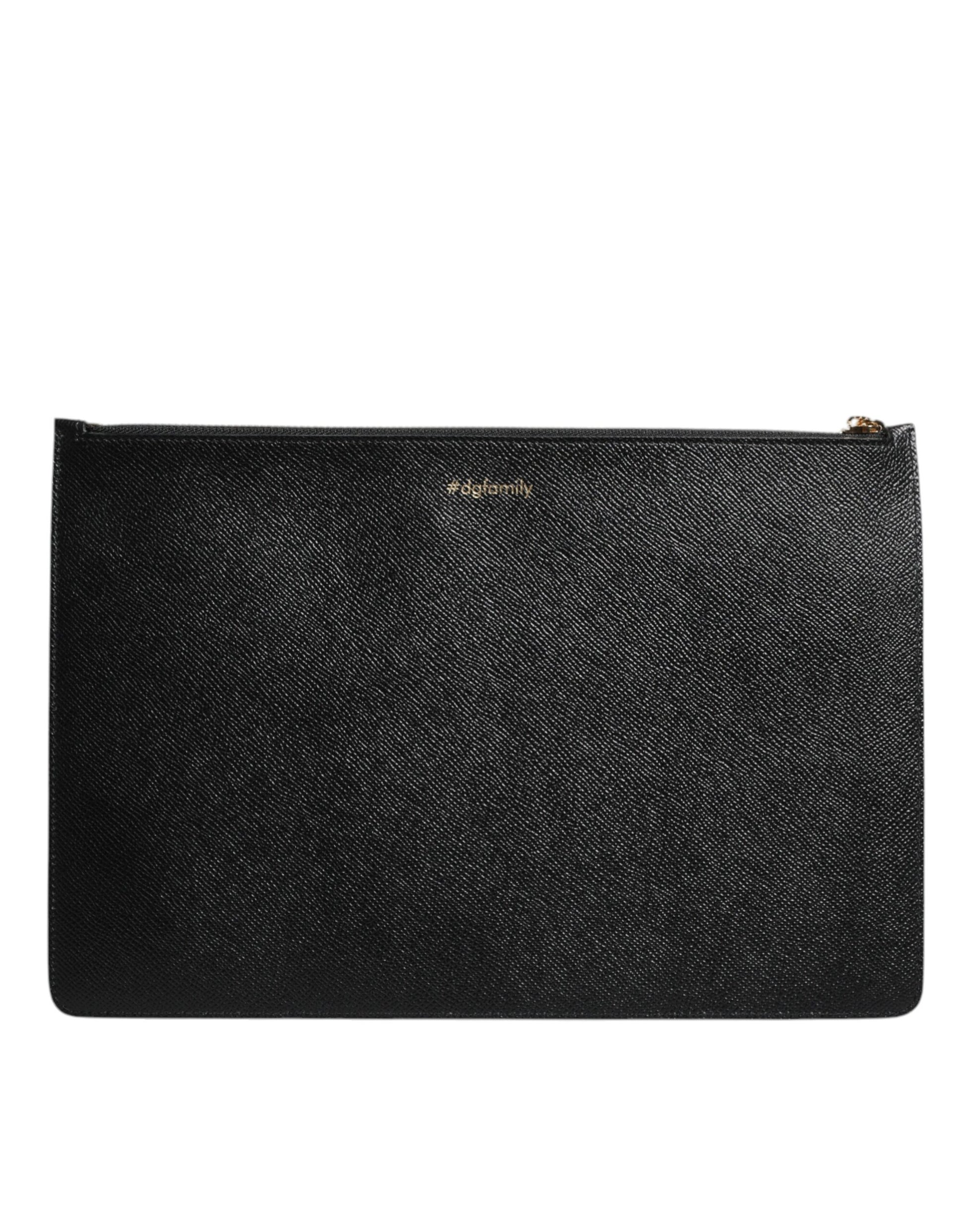 Dolce & Gabbana Black Leather #DGFAMILY Embellished Men Zip Pouch Bag - ClickThatClicks 