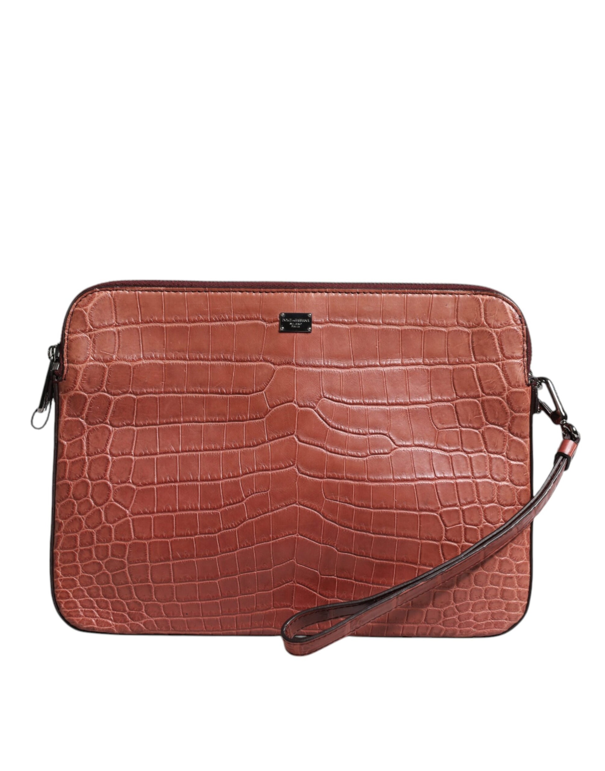 Dolce & Gabbana Bordeaux Croc Leather Logo Plaque Men Briefcase Bag - ClickThatClicks 