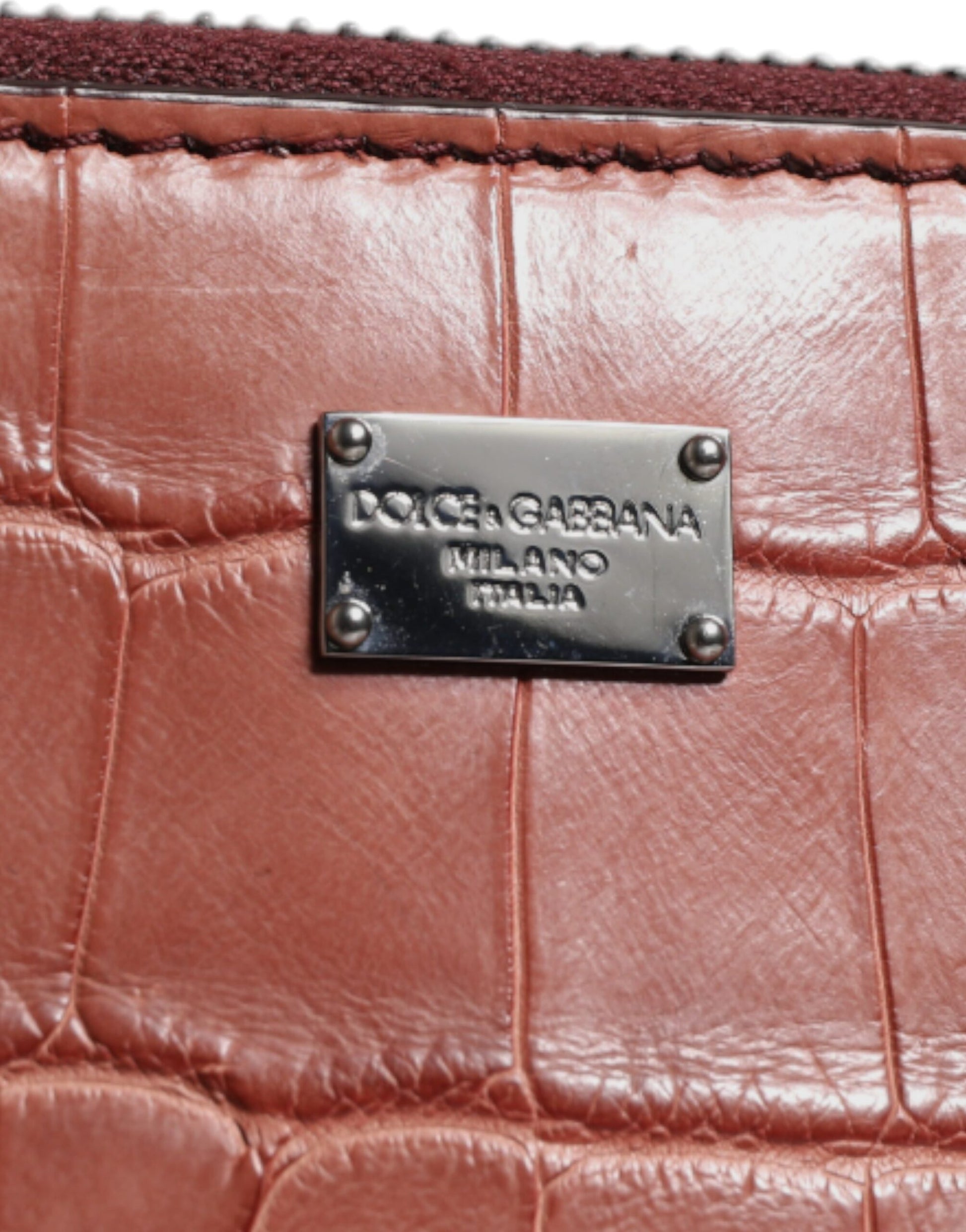 Dolce & Gabbana Bordeaux Croc Leather Logo Plaque Men Briefcase Bag - ClickThatClicks 