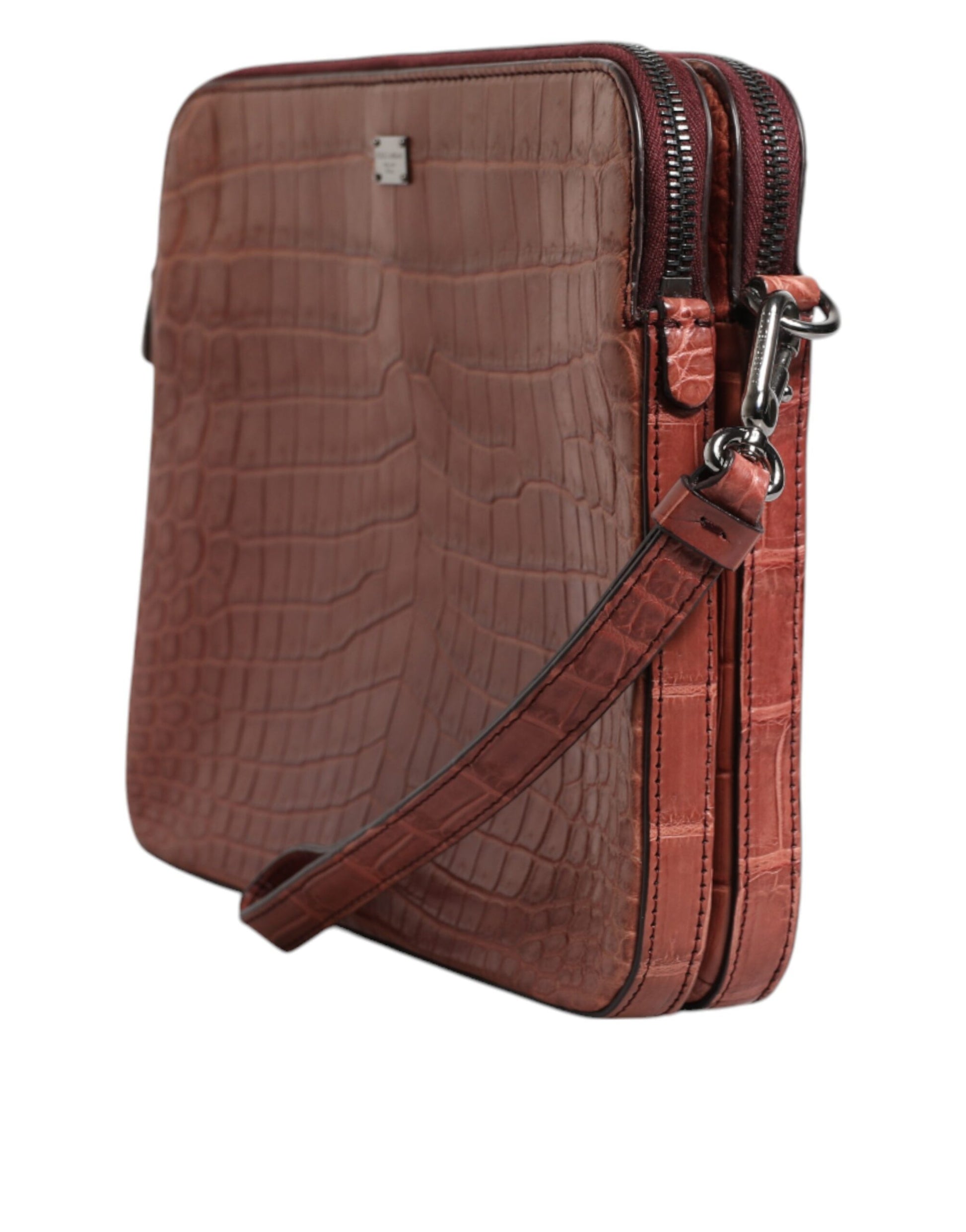 Dolce & Gabbana Bordeaux Croc Leather Logo Plaque Men Briefcase Bag - ClickThatClicks 