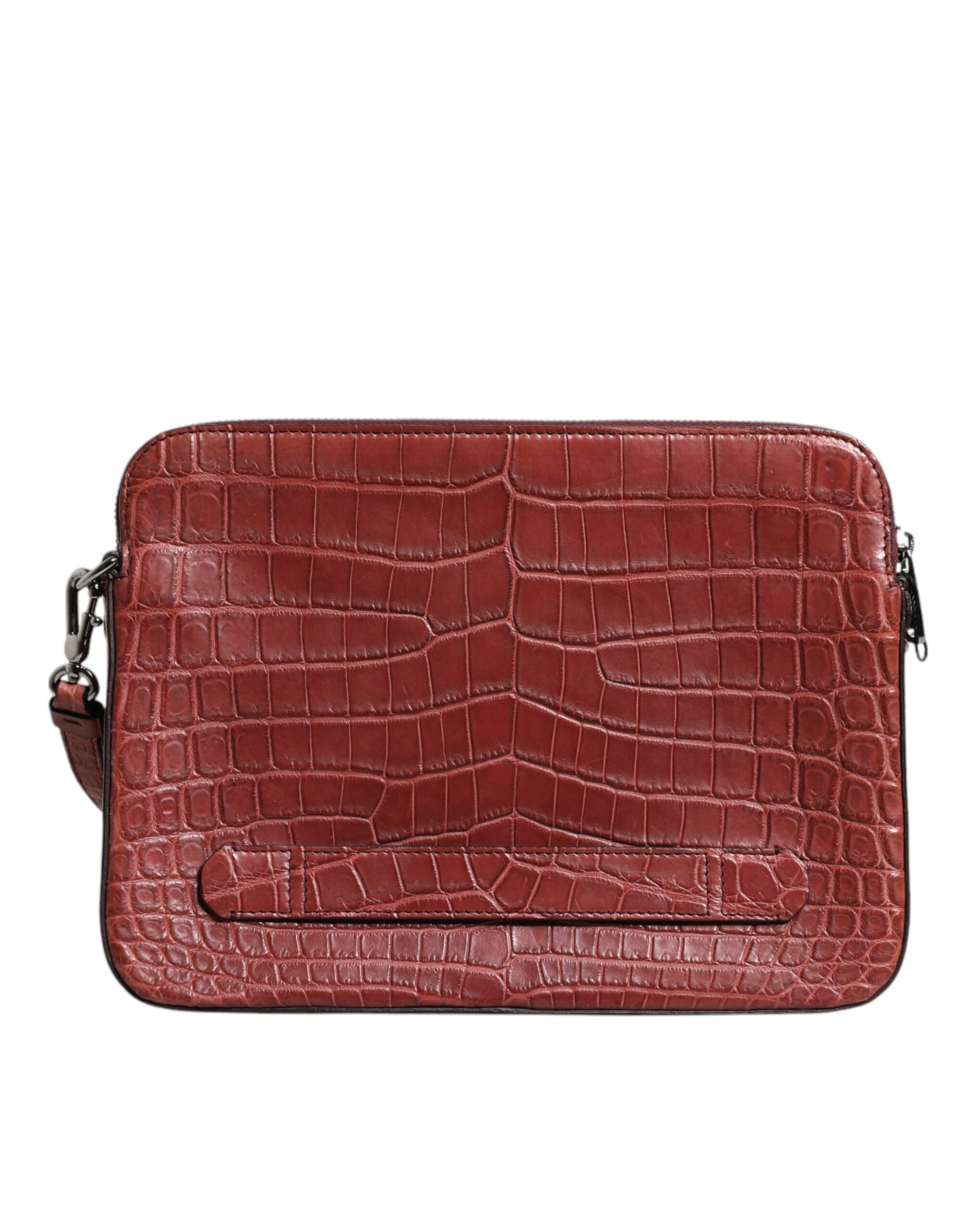 Dolce & Gabbana Bordeaux Croc Leather Logo Plaque Men Briefcase Bag - ClickThatClicks 