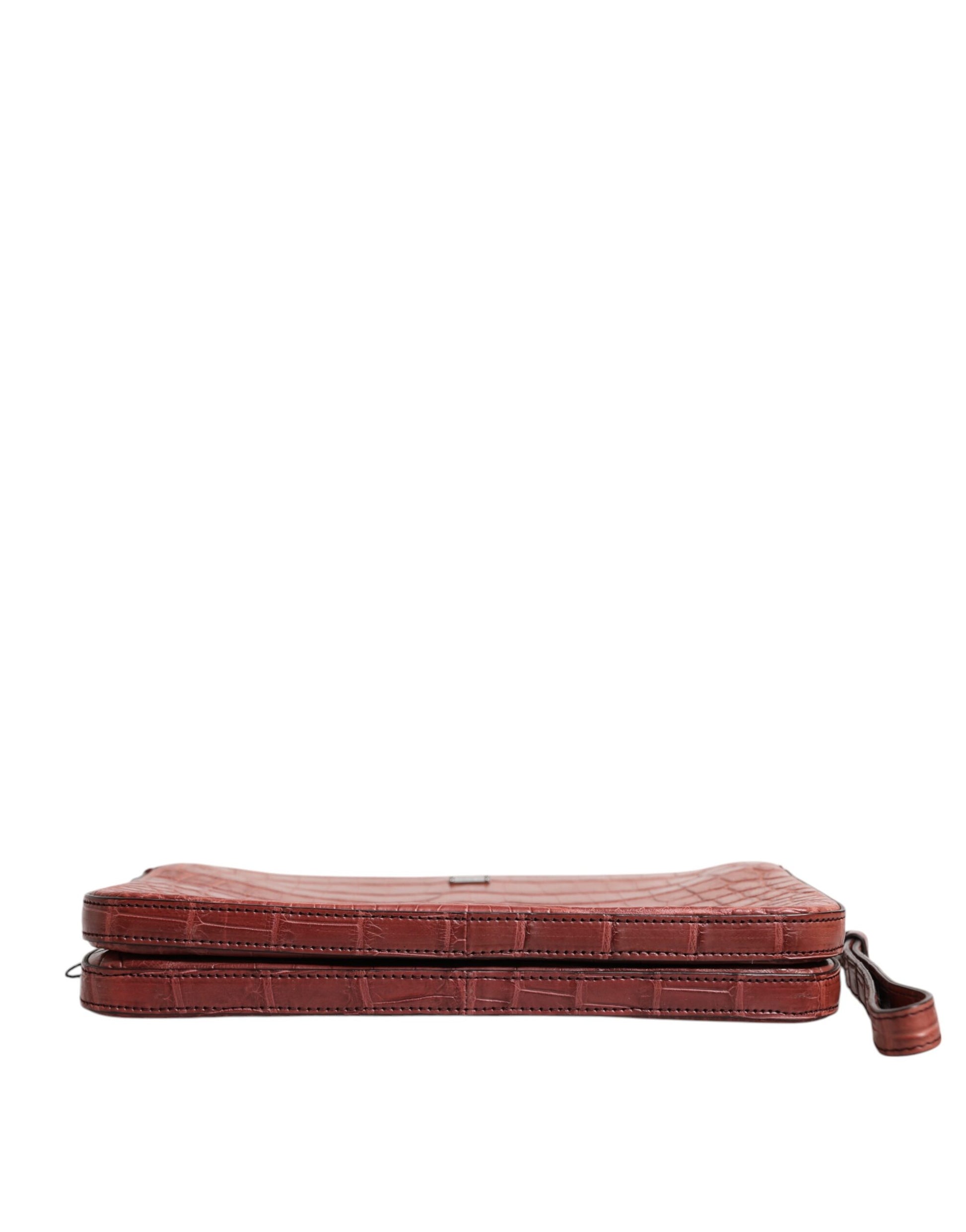 Dolce & Gabbana Bordeaux Croc Leather Logo Plaque Men Briefcase Bag - ClickThatClicks 