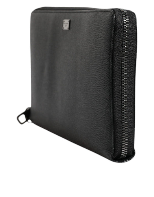 Dolce & Gabbana Black Calfskin Leather Logo Zip Around Continental Wallet - ClickThatClicks 