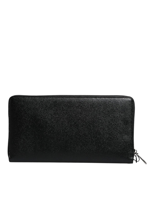 Dolce & Gabbana Black Calfskin Leather Logo Zip Around Continental Wallet - ClickThatClicks 