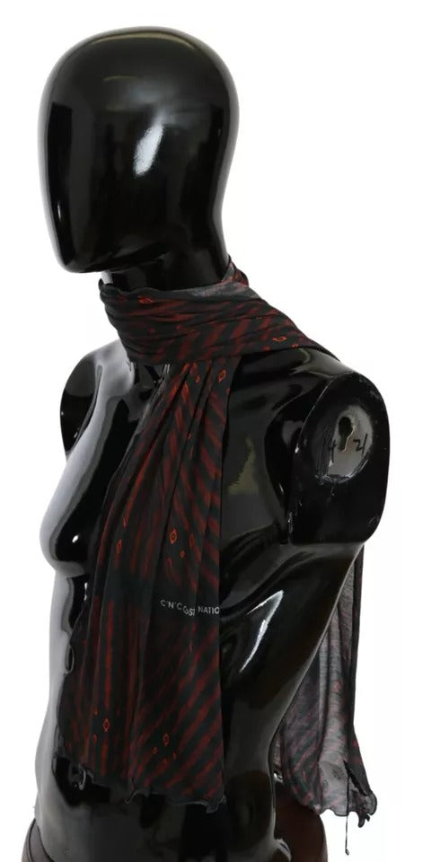 Costume National Black Red Viscose Foulard Branded Scarf - ClickThatClicks 