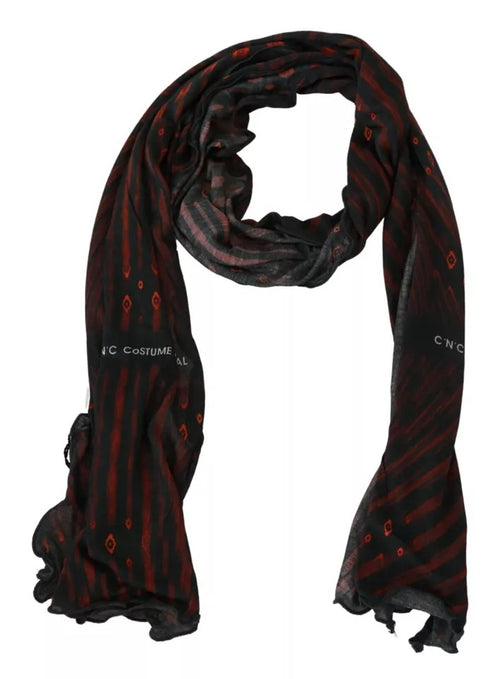 Costume National Black Red Viscose Foulard Branded Scarf - ClickThatClicks 