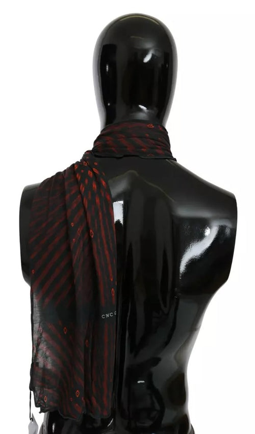 Costume National Black Red Viscose Foulard Branded Scarf - ClickThatClicks 