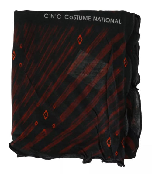 Costume National Black Red Viscose Foulard Branded Scarf - ClickThatClicks 