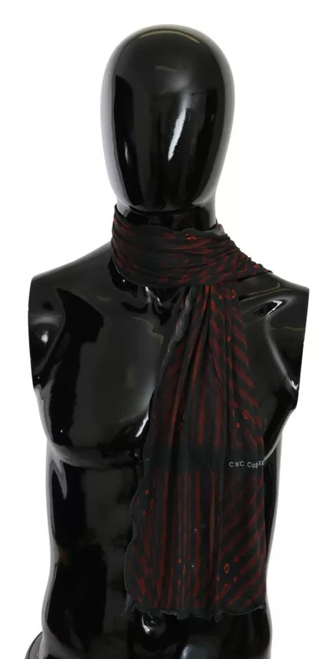 Costume National Black Red Viscose Foulard Branded Scarf - ClickThatClicks 