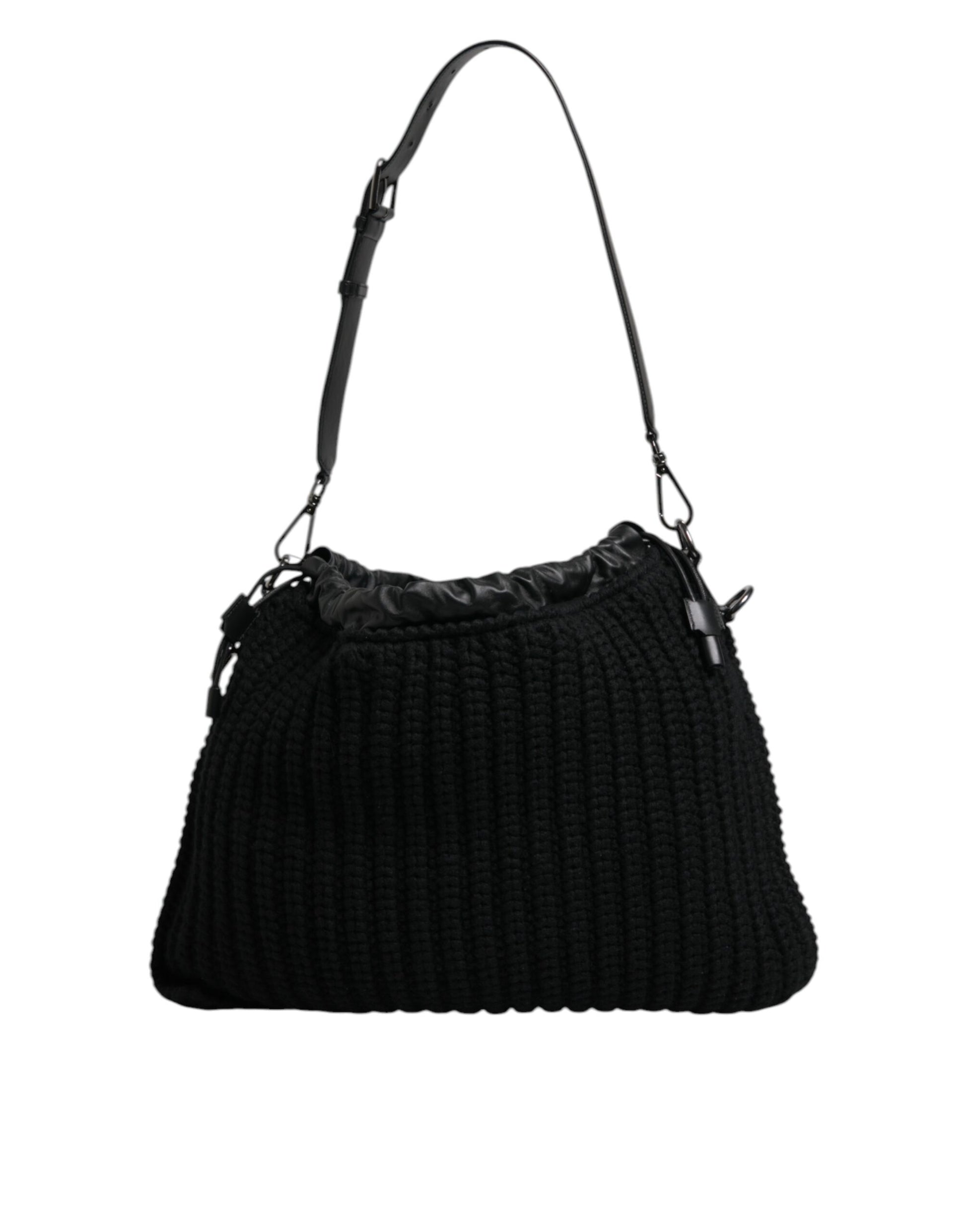 Dolce & Gabbana Black Cashmere Knitted Leather Shoulder Bag - ClickThatClicks 