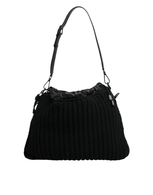 Dolce & Gabbana Black Cashmere Knitted Leather Shoulder Bag - ClickThatClicks 
