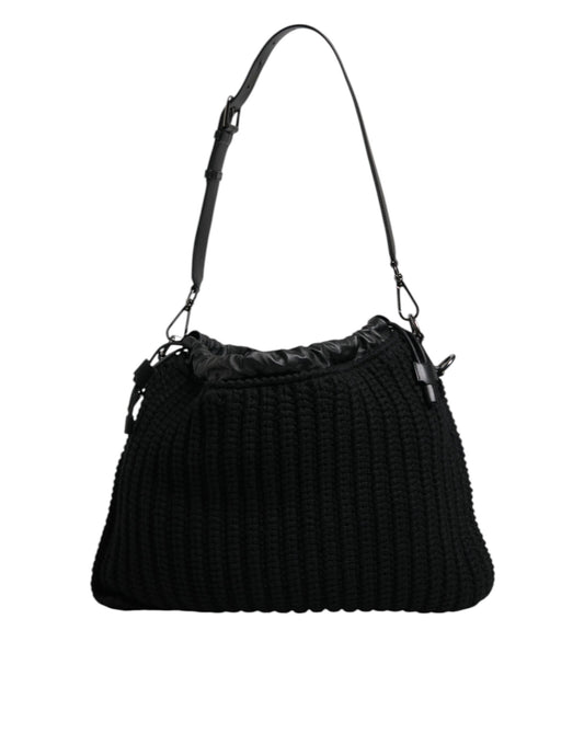 Dolce & Gabbana Black Cashmere Knitted Leather Shoulder Bag - ClickThatClicks 