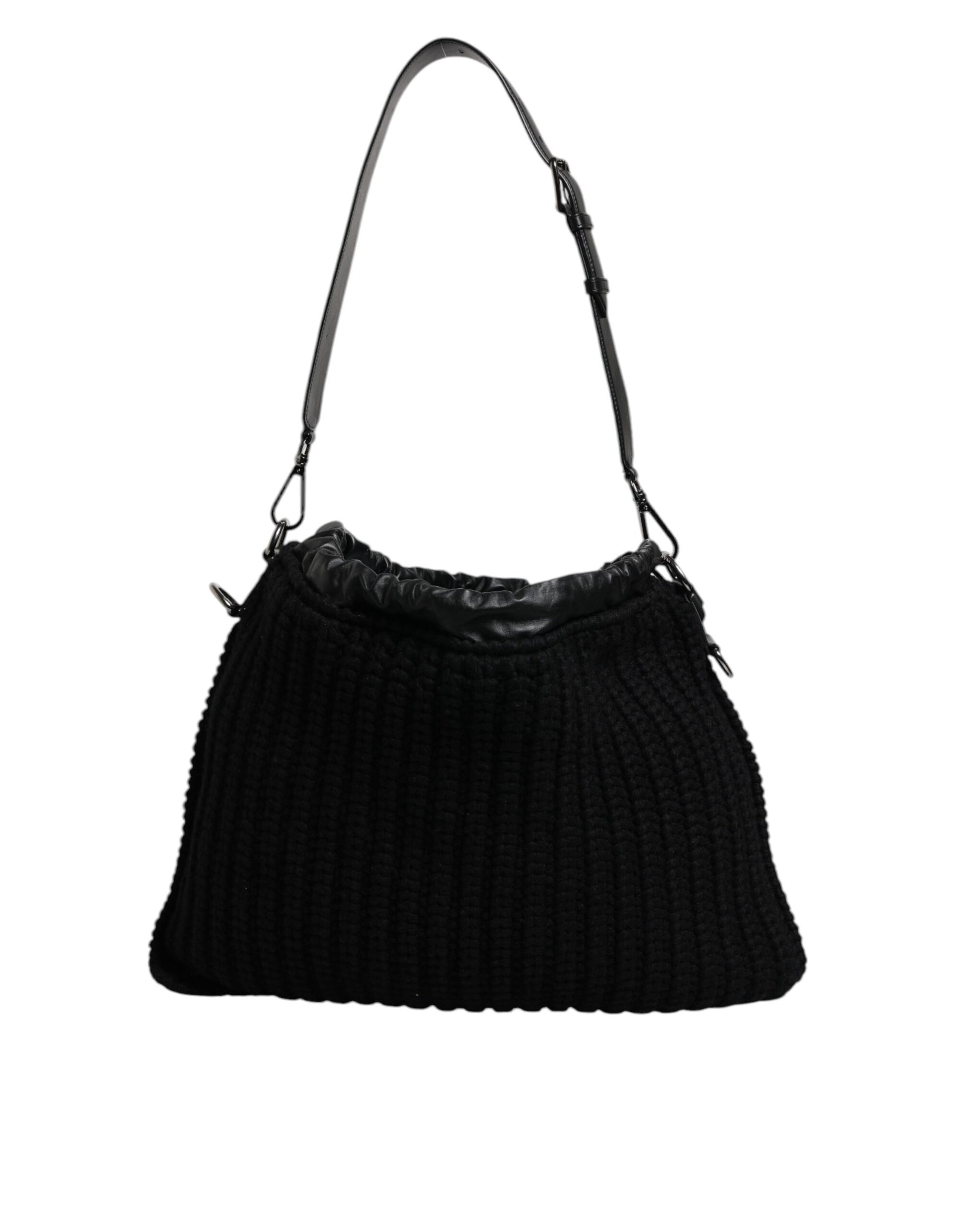 Dolce & Gabbana Black Cashmere Knitted Leather Shoulder Bag - ClickThatClicks 