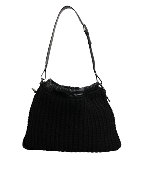 Dolce & Gabbana Black Cashmere Knitted Leather Shoulder Bag - ClickThatClicks 