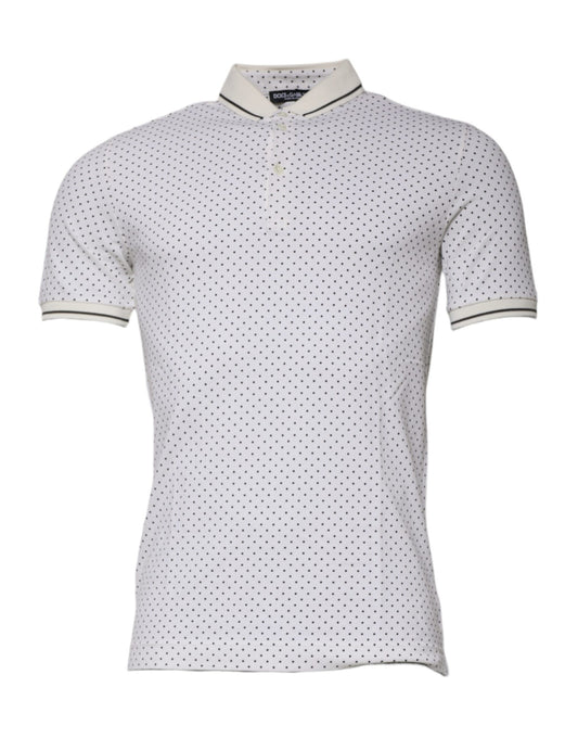 Dolce & Gabbana White Polka Dot Cotton Collared Polo T-shirt - ClickThatClicks 