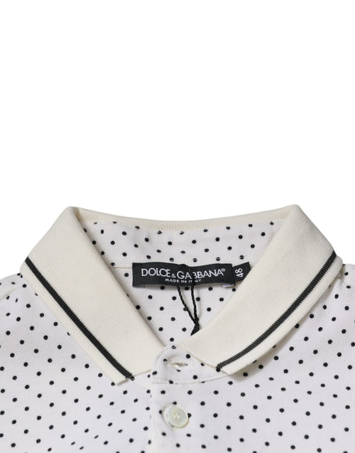 Dolce & Gabbana White Polka Dot Cotton Collared Polo T-shirt - ClickThatClicks 