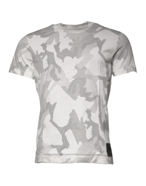 Dolce & Gabbana White Gray Camouflage Cotton Crew Neck T-shirt - ClickThatClicks 