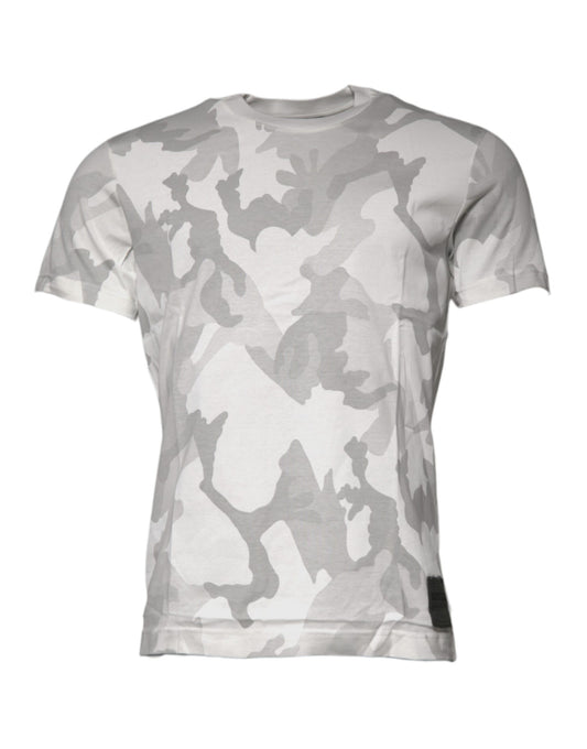 Dolce & Gabbana White Gray Camouflage Cotton Crew Neck T-shirt - ClickThatClicks 