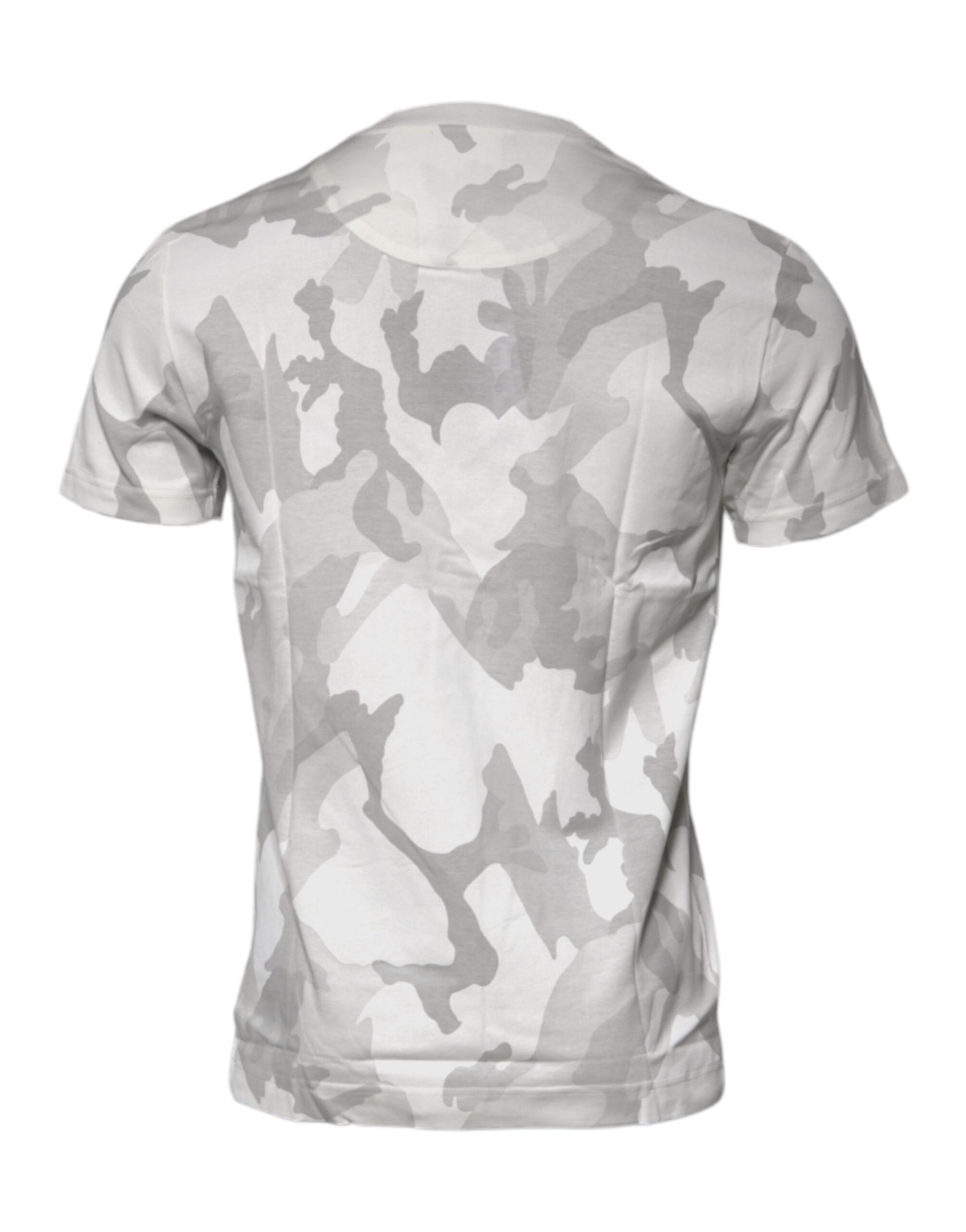 Dolce & Gabbana White Gray Camouflage Cotton Crew Neck T-shirt - ClickThatClicks 