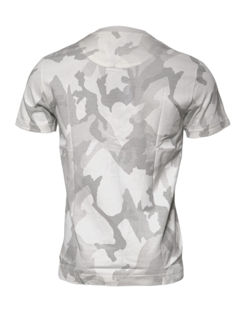 Dolce & Gabbana White Gray Camouflage Cotton Crew Neck T-shirt - ClickThatClicks 