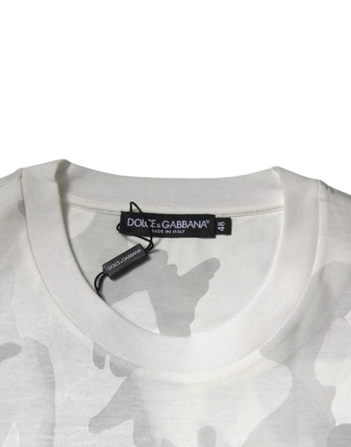 Dolce & Gabbana White Gray Camouflage Cotton Crew Neck T-shirt - ClickThatClicks 