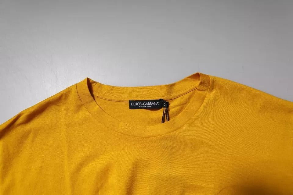 Dolce & Gabbana Dark Yellow Logo Cotton Men Crew Neck T-shirt - ClickThatClicks 