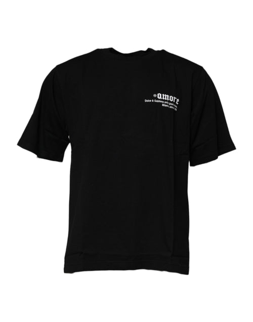 Dolce & Gabbana Black Amore Leopard Cotton Crew Neck T-shirt - ClickThatClicks 