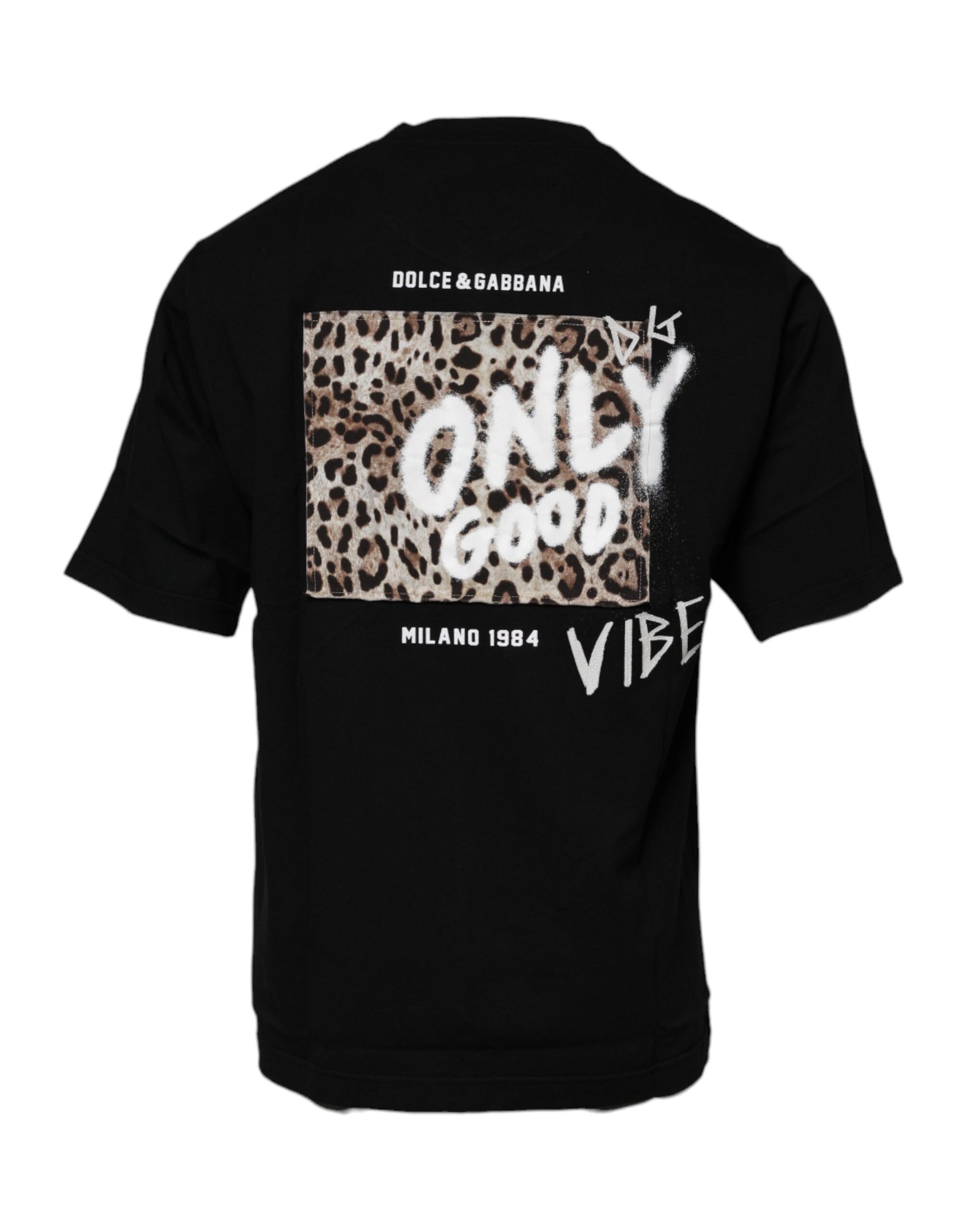 Dolce & Gabbana Black Amore Leopard Cotton Crew Neck T-shirt - ClickThatClicks 
