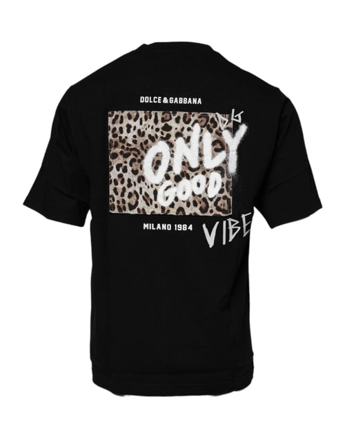 Dolce & Gabbana Black Amore Leopard Cotton Crew Neck T-shirt - ClickThatClicks 