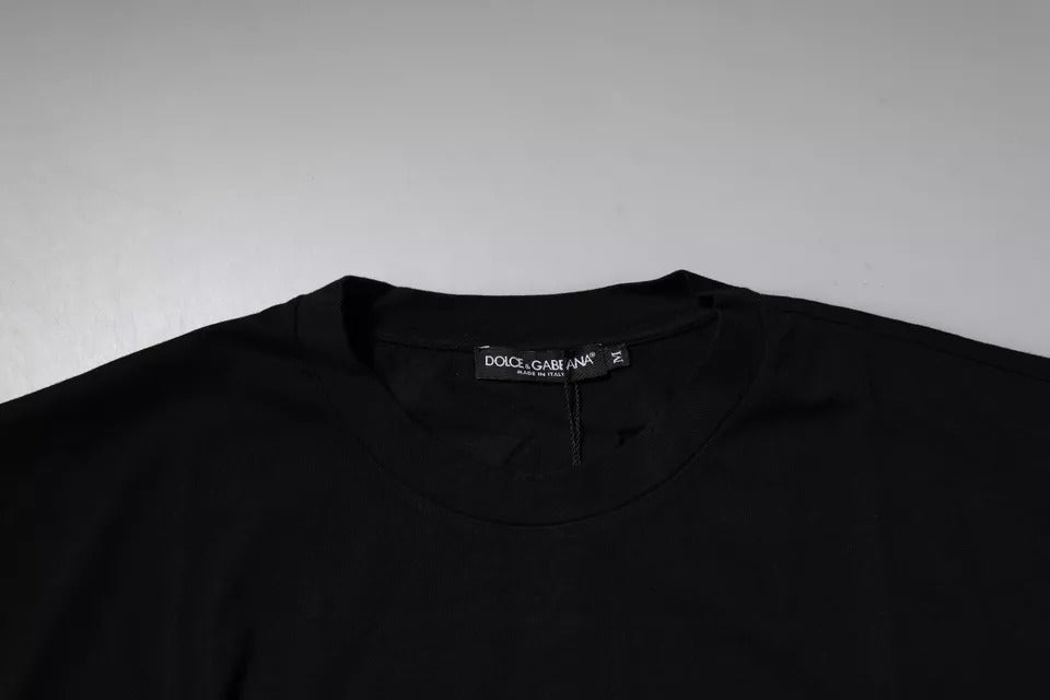 Dolce & Gabbana Black Amore Leopard Cotton Crew Neck T-shirt - ClickThatClicks 