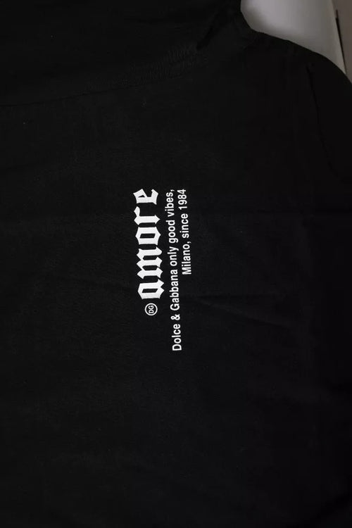 Dolce & Gabbana Black Amore Leopard Cotton Crew Neck T-shirt - ClickThatClicks 
