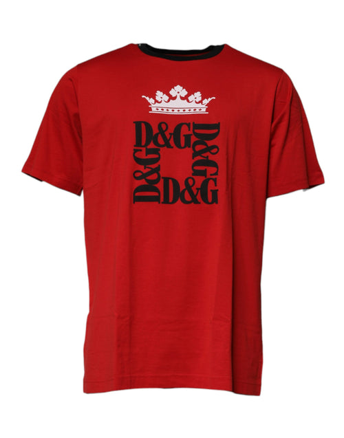 Dolce & Gabbana Red Logo Crown Cotton Crew Neck T-shirt - ClickThatClicks 